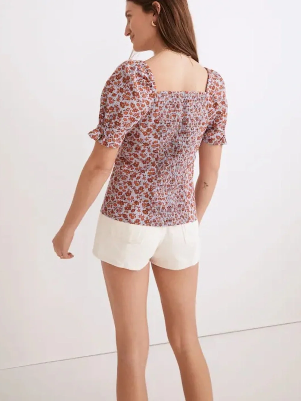 Madewell Button-Front Smocked-Back Top in Piccola Floral